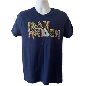 New Iron Maiden Eddie Logo Mens Size M Navy Blue Short Sleeve T-Shirt